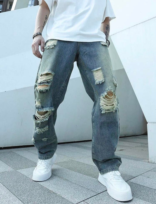 Manfinity Men Ripped Straight Leg Jeans