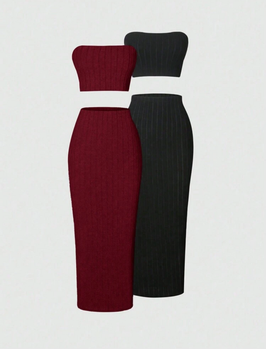 Flirla 2-Piece Strapless Knit Set