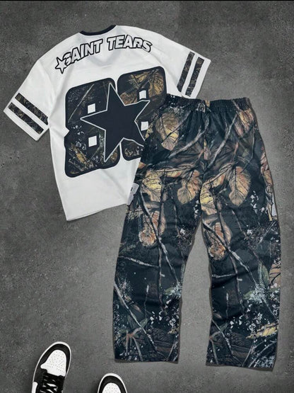 Manfinity  Short-Sleeved T-Shirt And Drawstring Waist Shorts Streets