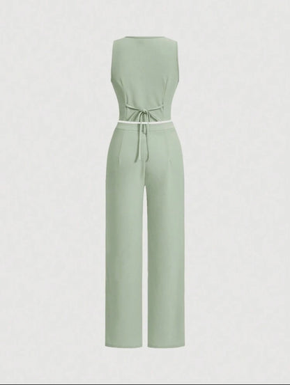 MOD Ladies' Single-Breasted Vest And Trousers Set Khaki Col