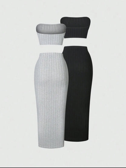 Flirla 2-Piece Strapless Knit Set