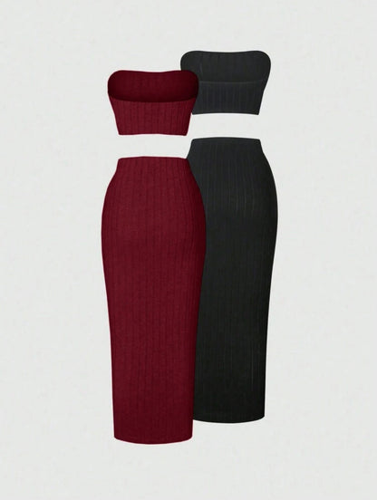 Flirla 2-Piece Strapless Knit Set