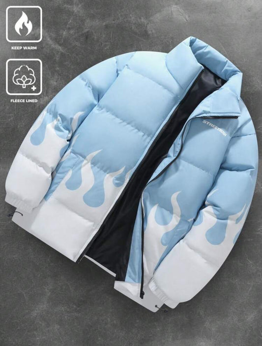 Manfinity Streetrush Men’s Flame Pattern Winter Coat – Blue
