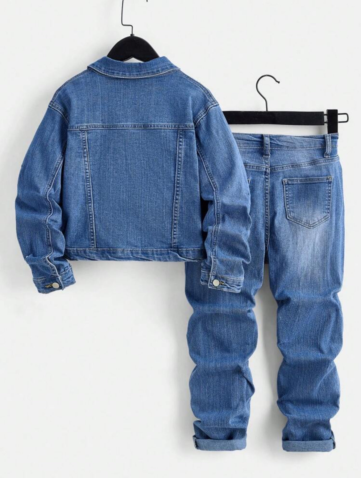 Tween Boys’ 2-Piece Distressed Denim Set with Unique Texture