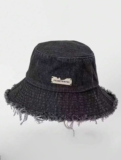 1pc Ladies' Fringed Denim Bucket Hat