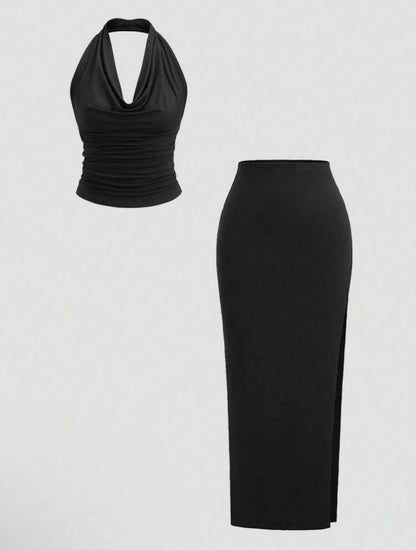 Sweetra Scoop Neck
Backless Halter Crop Top