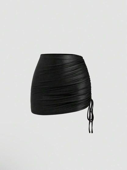 Top & Drawstring Mini Skirt Set Outfit