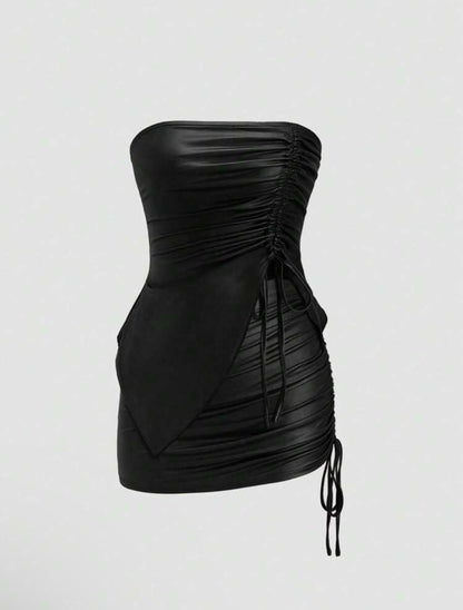Top & Drawstring Mini Skirt Set Outfit
