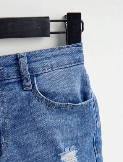 Tween Boys’ 2-Piece Distressed Denim Set with Unique Texture