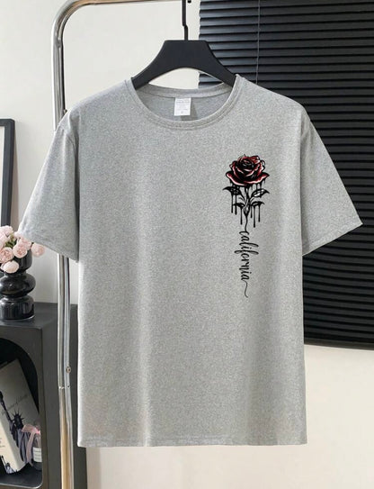 Men's Letter & Rose Casual T-Shirt