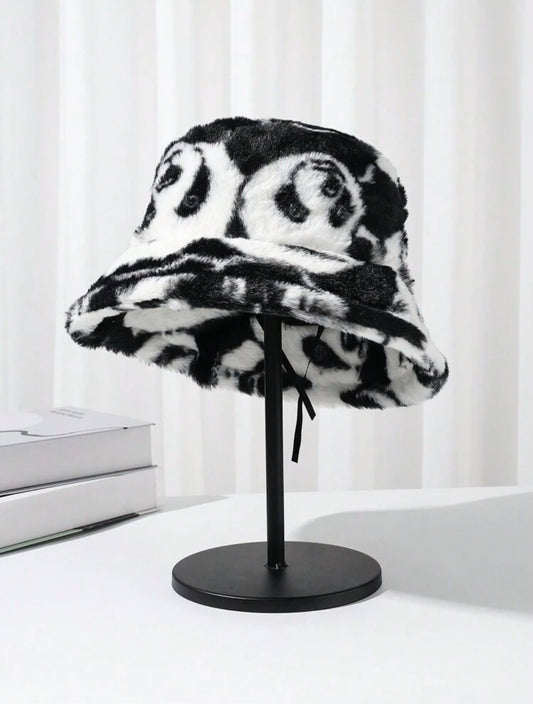 Panda Print Tie-Dye Plush Bucket Hat