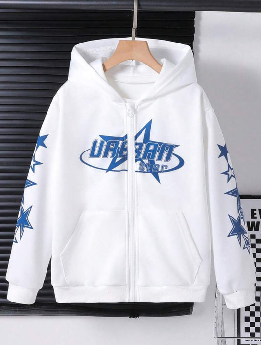 Tween Boys’ Star Print Streetwear Hoodie Jacket