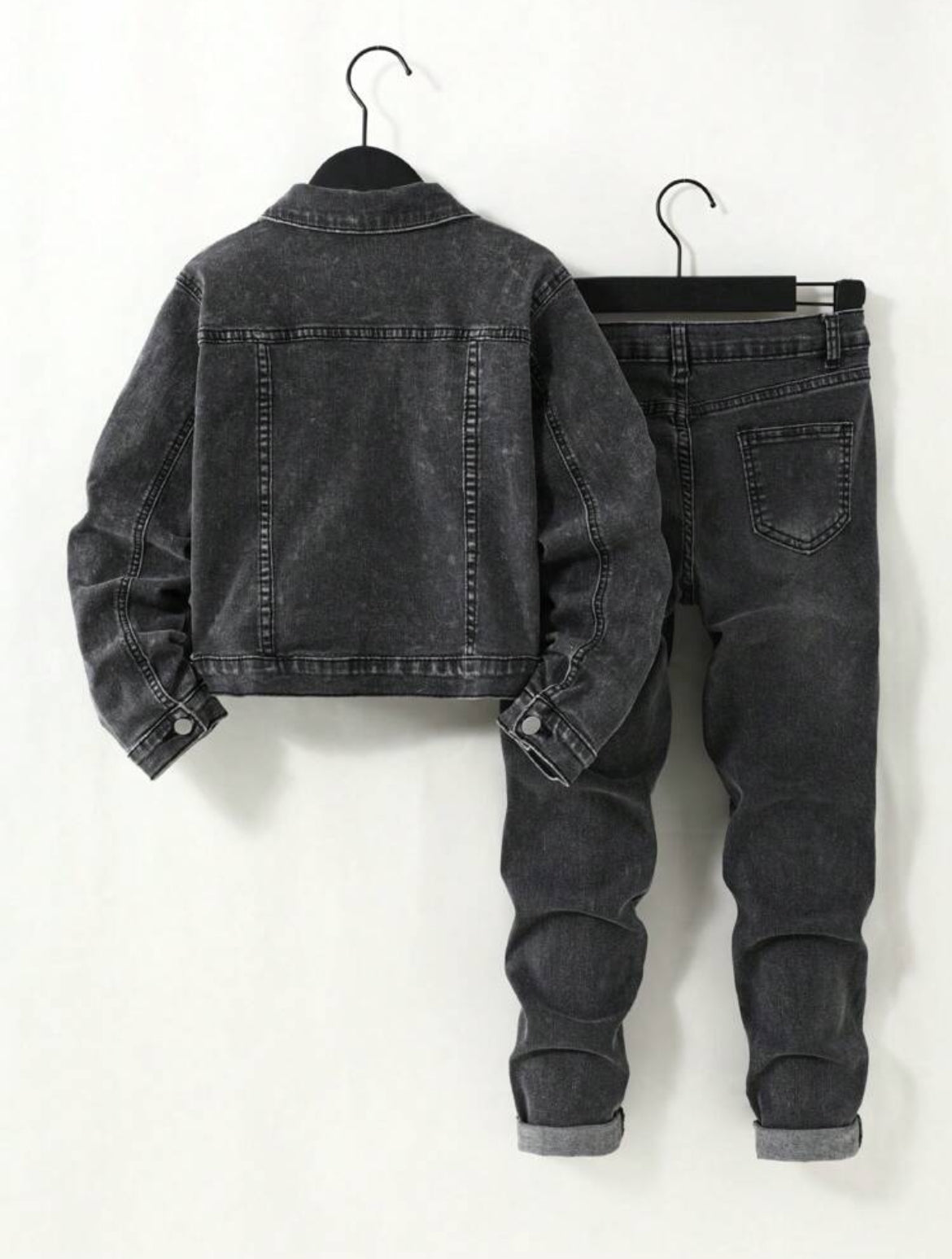 Tween Boys’ 2-Piece Distressed Denim Set with Unique Texture