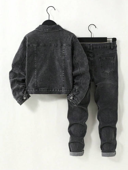Tween Boys’ 2-Piece Distressed Denim Set with Unique Texture