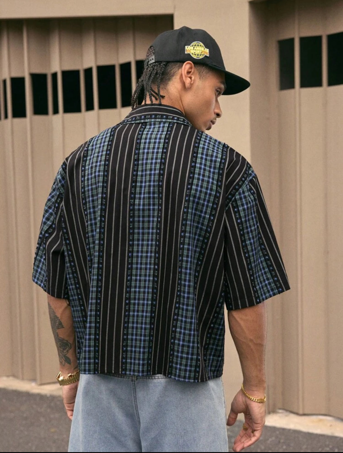 AXEPEAK Men’s Summer Plaid Crop Shirt