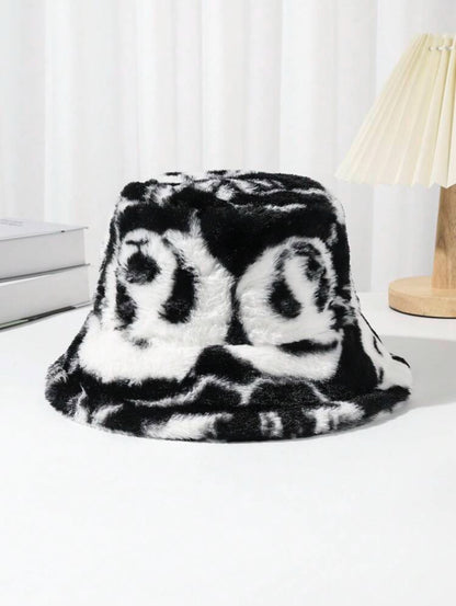 Panda Print Tie-Dye Plush Bucket Hat