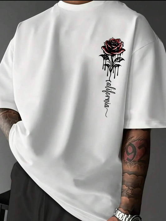Men's Letter & Rose Casual T-Shirt