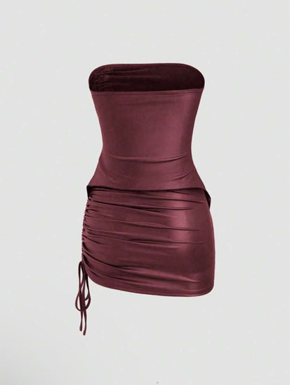Top & Drawstring Mini Skirt Set Outfit