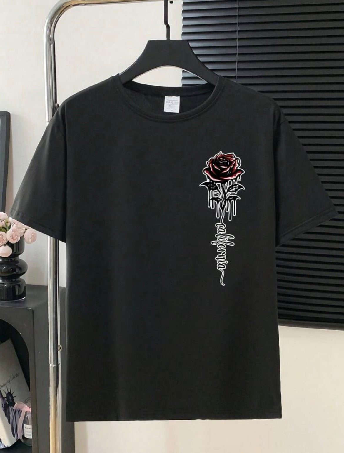 Men's Letter & Rose Casual T-Shirt