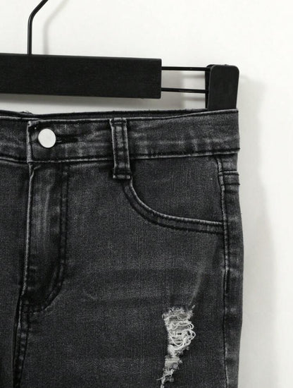 Tween Boys’ 2-Piece Distressed Denim Set with Unique Texture