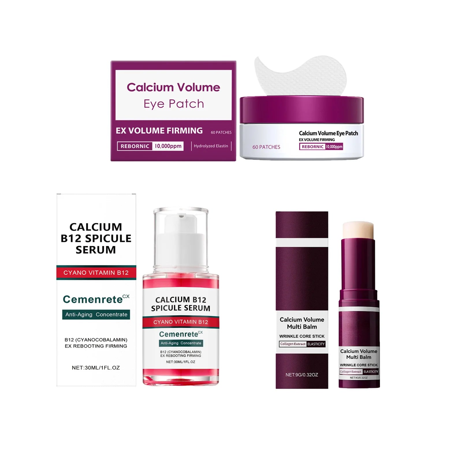 Calcium Anti-Aging Skincare Set — Facial Serum, Eye Patches & Multi Balm